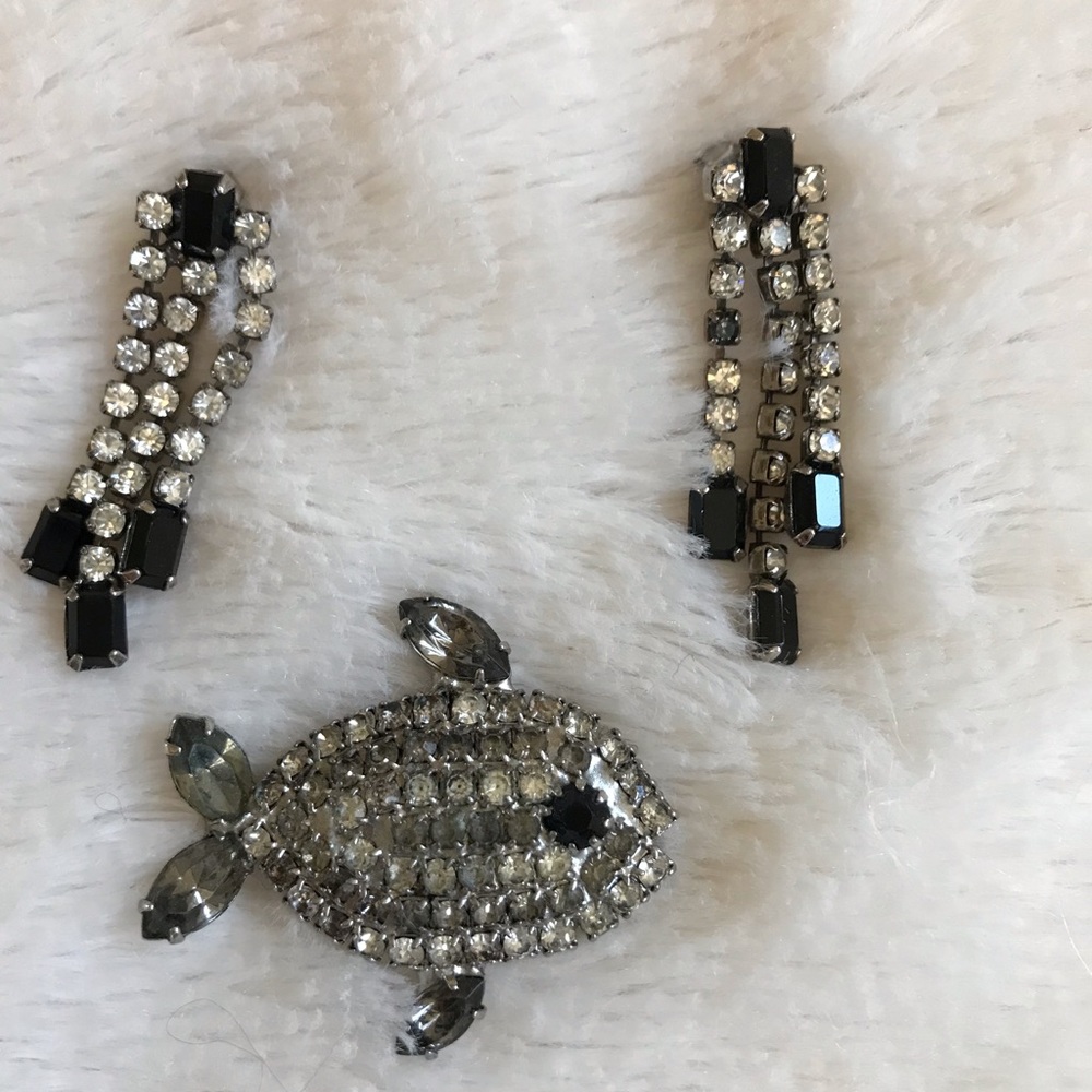 Unique Rhinestone Pin & Earrings